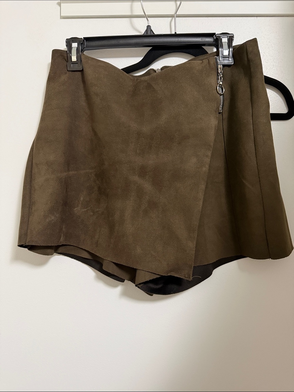Zara Olive Faux Suede Wrap Skort with Hidden Shorts